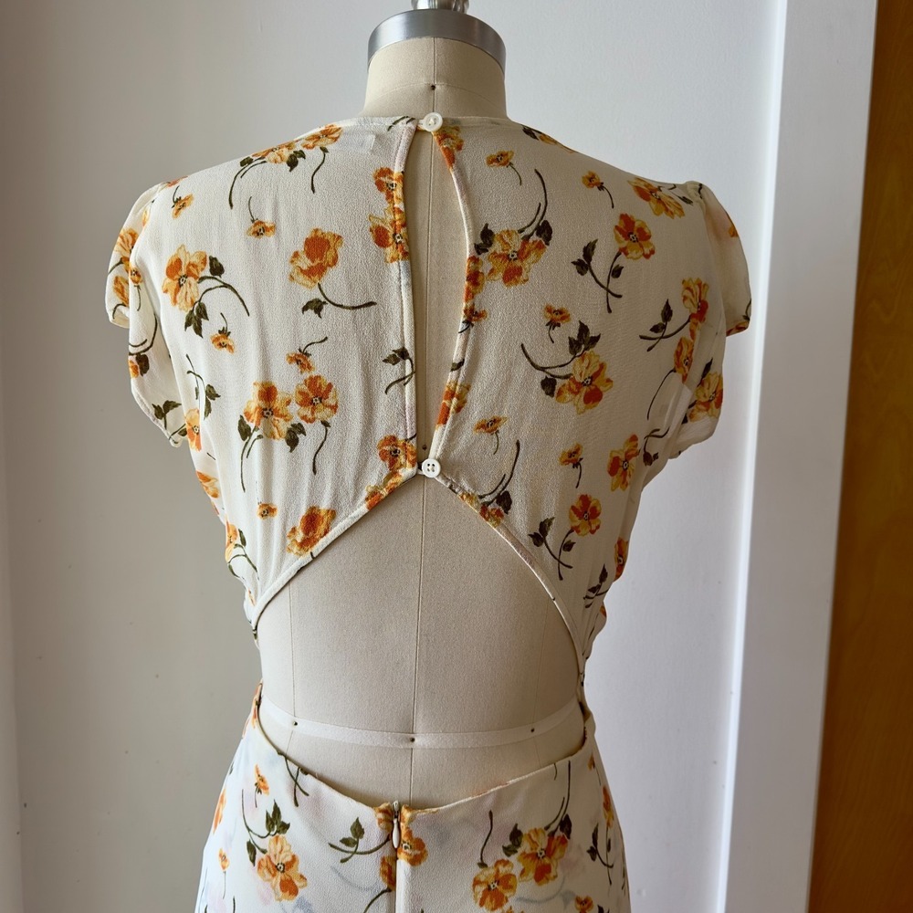 Reformation Floral Wellfleet Back Cutout V-neck Midi Dress-Sz 12-Limonada Print - Picture 5 of 16